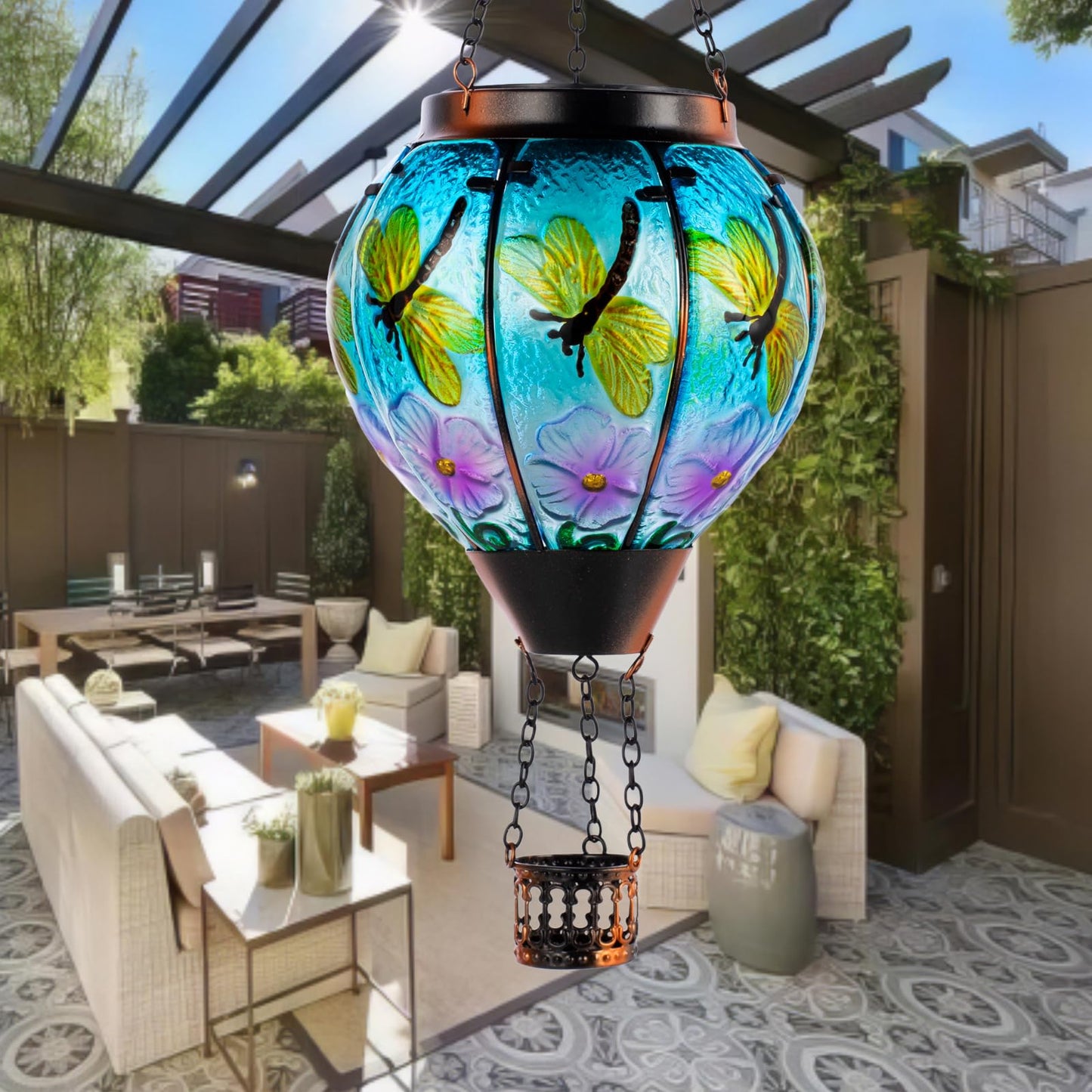 Dreamskip 2 Pack Dragonfly Hot Air Balloon Solar Lantern Outdoor Waterproof  Glass Balloon Lanterns For Outside  Decorative Hanging Solar Lights Patio Garden Yard Gift For Women Moms