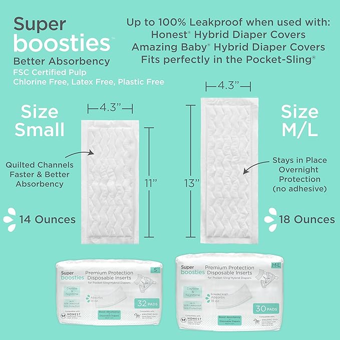 Honest Hybrid Cloth Diaper Covers with Pocket-Sling, Medium (12-25 Pound), Stops Nighttime Leaks, Use with Boosties Disposable or Reusable Insert, 3 Pack of Cotton Muslin Covers