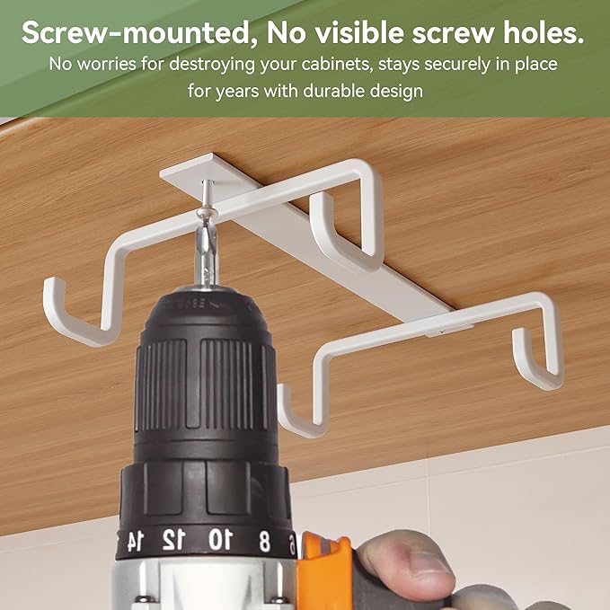 ECROCY Mug Hooks Under Cabinet Space-Saving, Easy Screw Mounting, Metal Coffee Cup Hooks 3 Pack(White)