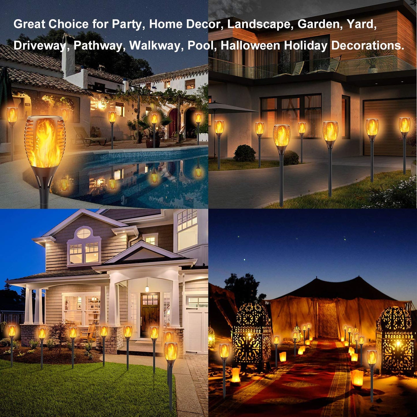 Permande Solar Torch Lights, Flickering Flame Effect, Waterproof, 4 Pack, Black, Model Sl33
