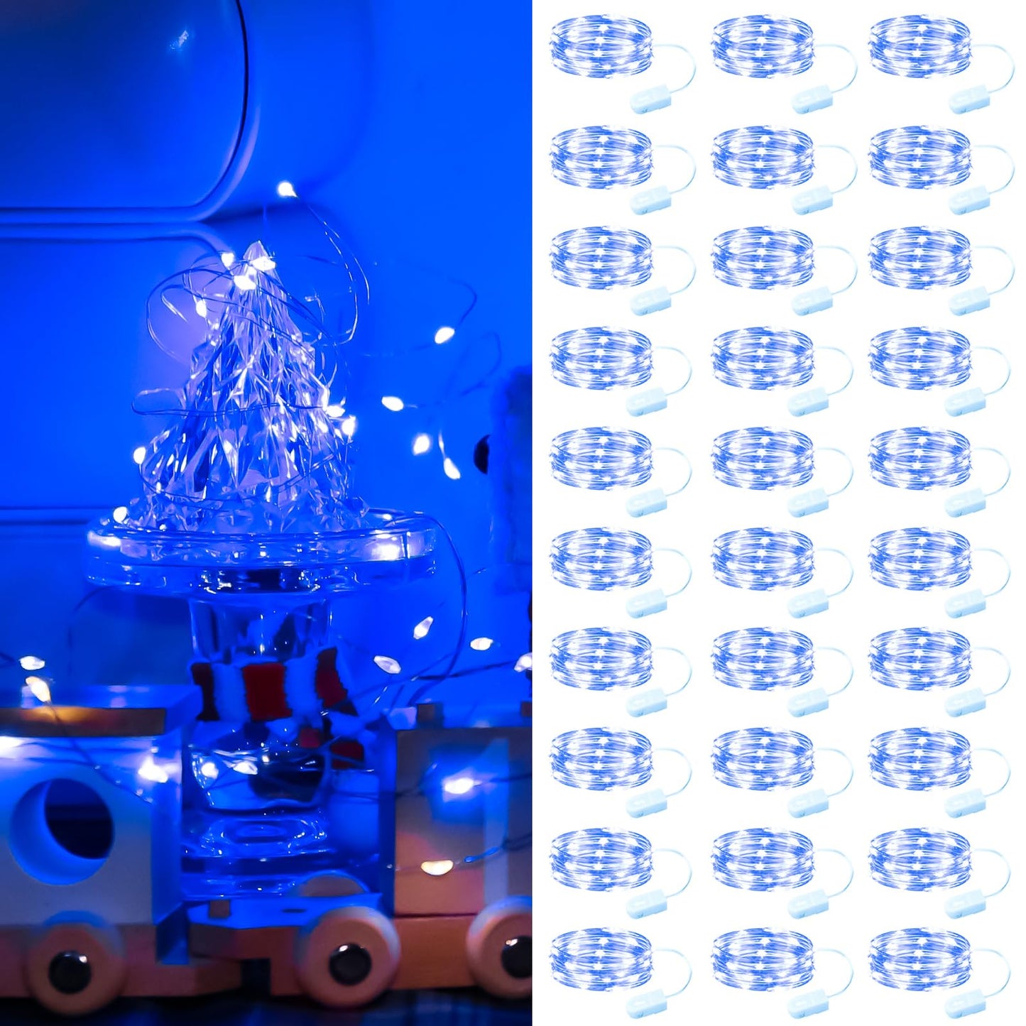 Zsjwl 30 Pack Blue Fairy Lights Battery Operated  7Ft 20Led Mini Starry Light Mason Jar Lights For Indoor Outdoor Party Wedding Halloween Thanksgiving