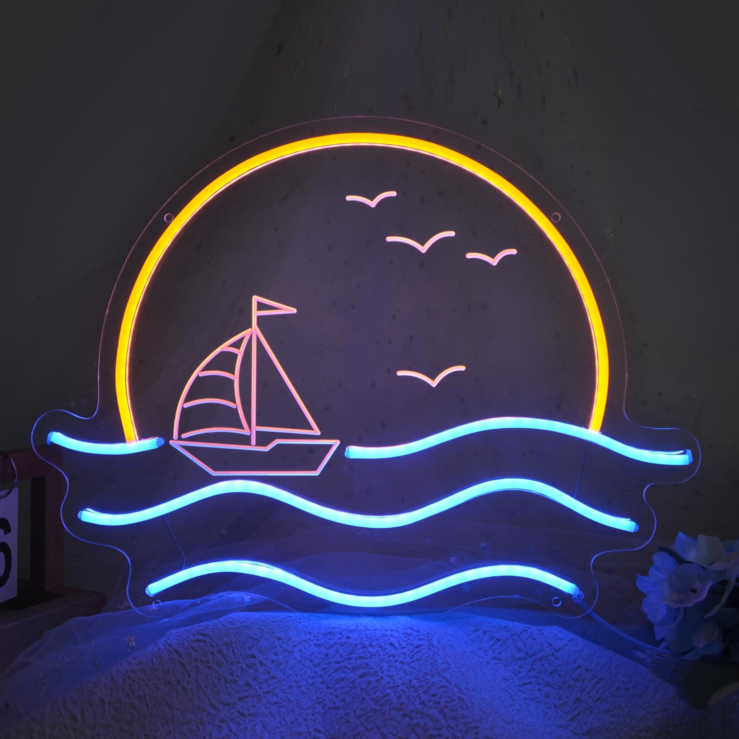Sunset Neon Sign For Bedroom  Sunrise & Sunset At Sea Neon Light Sign For Wall Decor  5V Sailboat Neon Sign For Living Room Bar Office  Housewarming Gift  17X13 In By Jxin
