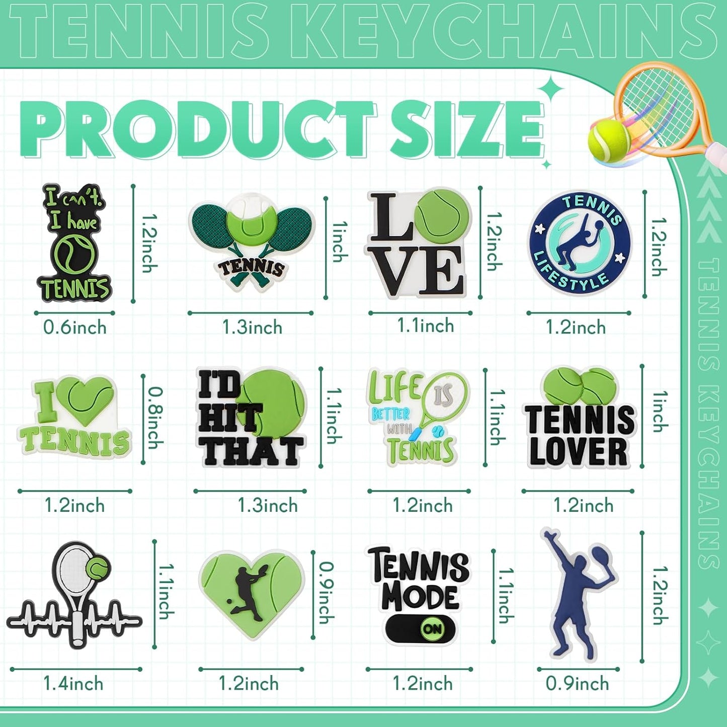 Batiyeer 36 Pack Tennis Keychains Bulk Party Favors Sports Ball Key Chains Funny Keyring Gifts for Birthday Supplies