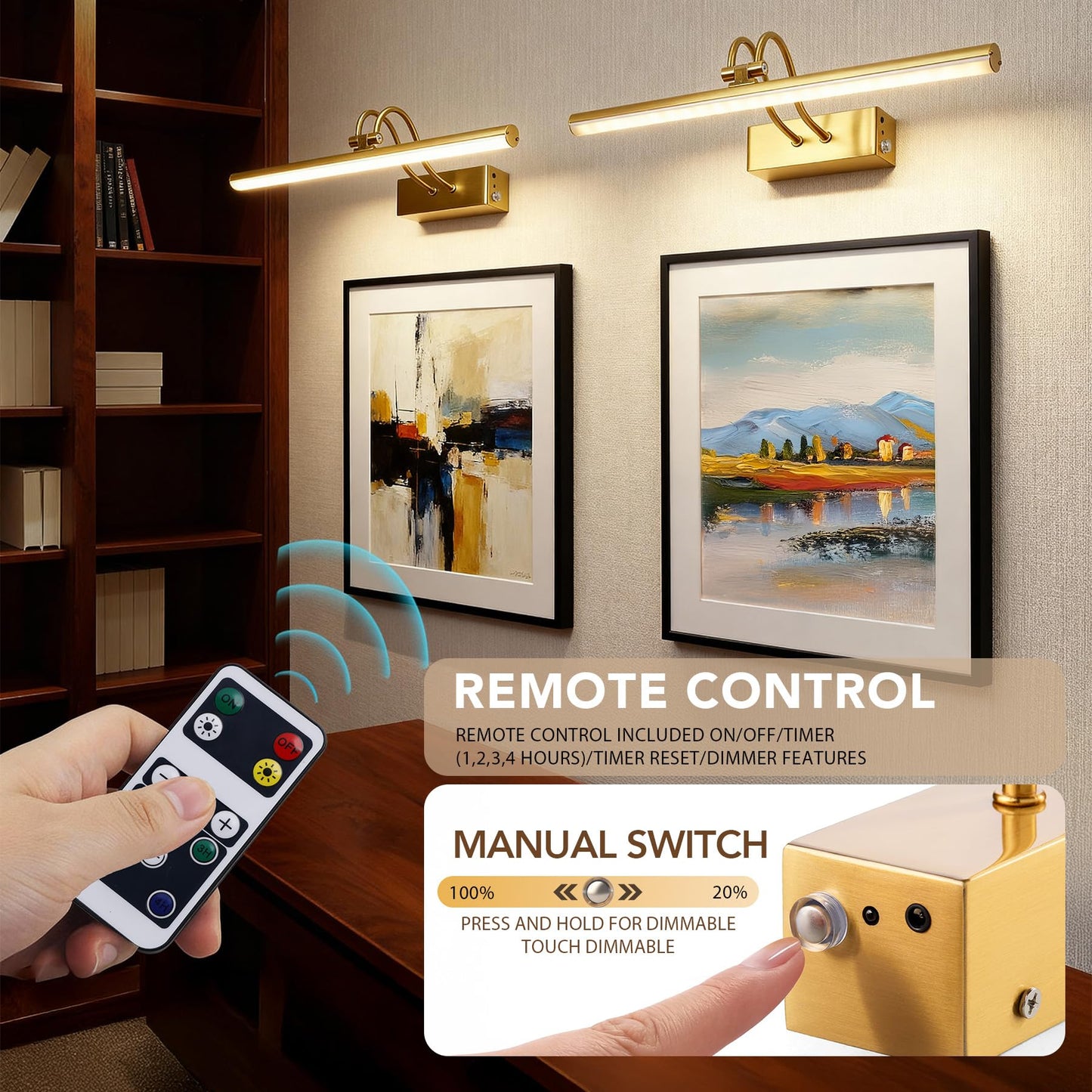 Raifoolly Picture Light 16In Wireless Battery Wall Lighting Remote Art Lights For discomfort-reducingtings With Timer And Dimmable For Display Photo Frame Portrait Dartboard-Copper