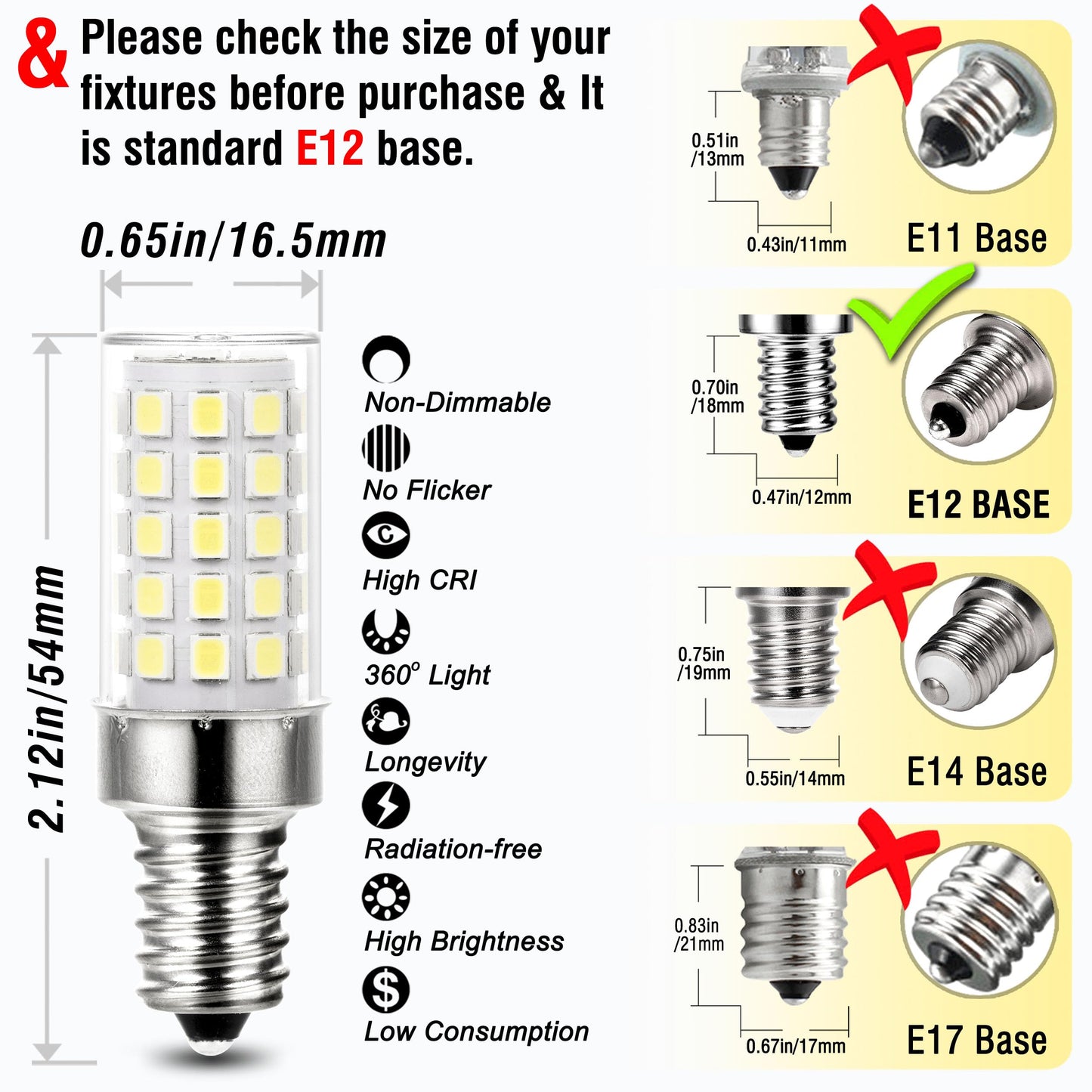 ALIDE E12 C7 LED Bulbs 6W Bright Cool White 6000K Daylight, 10 Pack, 550lm, Model ALDE1266