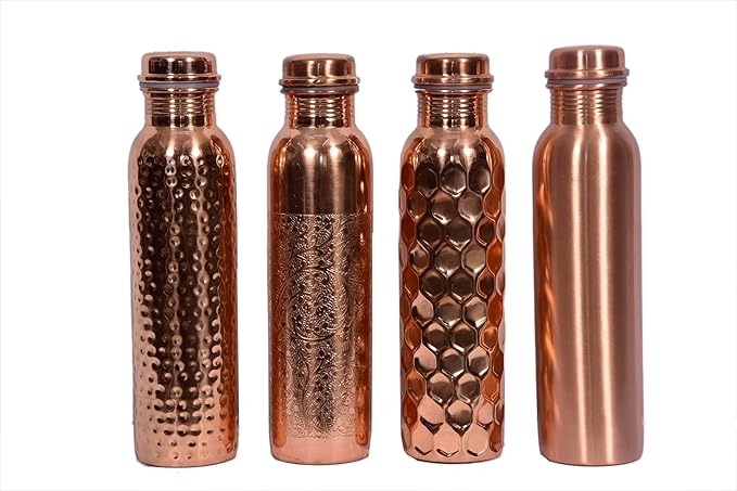 Copper Bottle For Drinking Water 33 Oz Ayurvedic Leak Proof lid Diamond Design Durable Lightweight Hand Washable Vessel Clean Cool Water Natural Minerals Boost Energy Safe Water Utensil