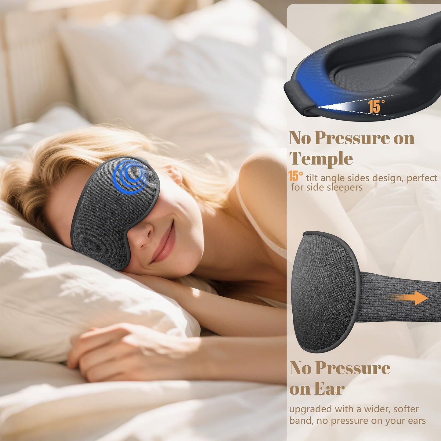 Vynix Sleep Mask for Men Women - 100% Blackout Eye Masks for Sleep, Zero Pressure 3D Sleeping Mask, Adjustable Light Blocking Eye Cover Blindfold for Travel, Nap, Night Work, Office - Gray