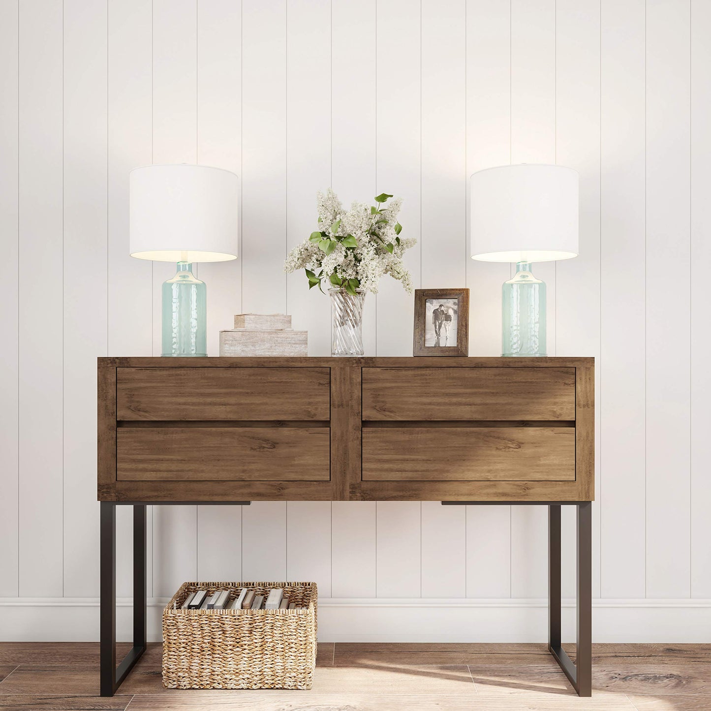 Lavish Home Table Lamp - Clear Glass, Open Base, LED Bulb, Blue, Single Lamp, Model 72-LMP1-2