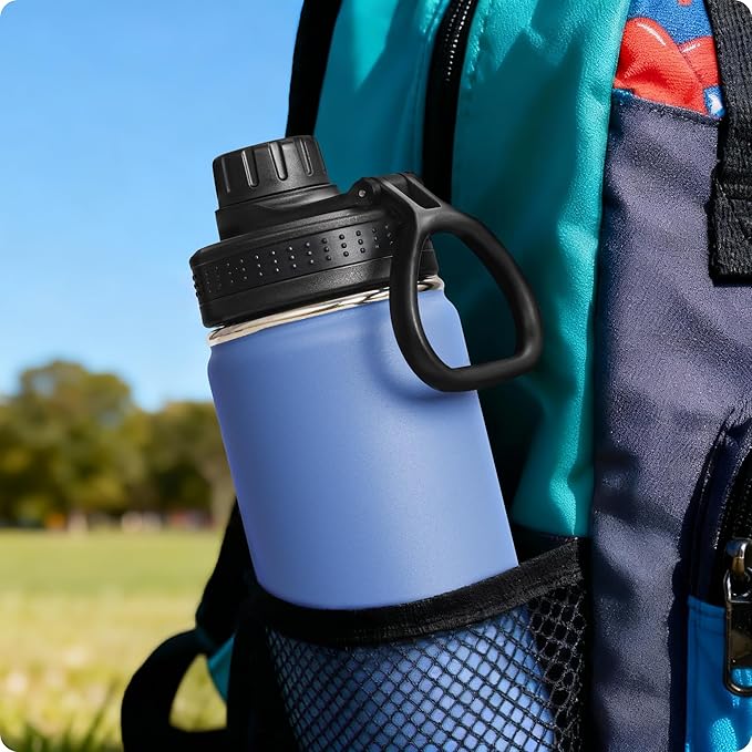 Kids Insulated Water Bottle-16 oz Stainless Steel Vacuum Wide Mouth Sports Flask with Silicone Boot-Reusable Metal Leak Proof Travel Water Bottle for Girls Boys, BPA-Free(Royal Blue)