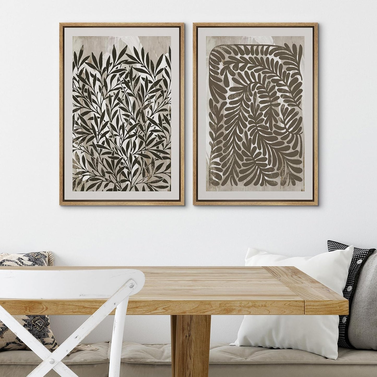 SIGNWIN Framed Canvas Print Wall Art Modern Botanical Abstract Black and Beige Leaf Illustrations Decorative for Living Room, Bedroom, Office - 24"x36"x2 Natural