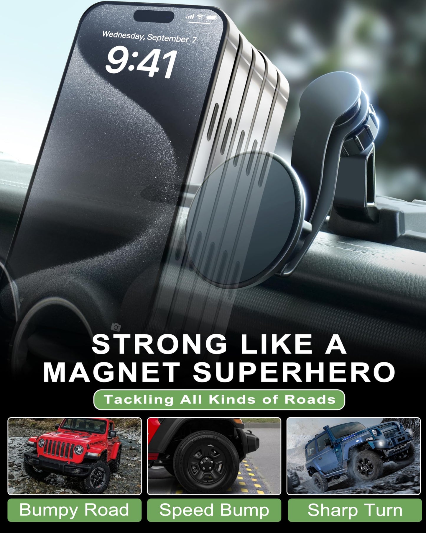 Zkjayoe Magnetic Phone Mount For Jeep 2021-2023 Wrangler Jl Jlu 4Xe - Dashboard Phone Holder With Magsafe For Jeep Wrangler Jl 4