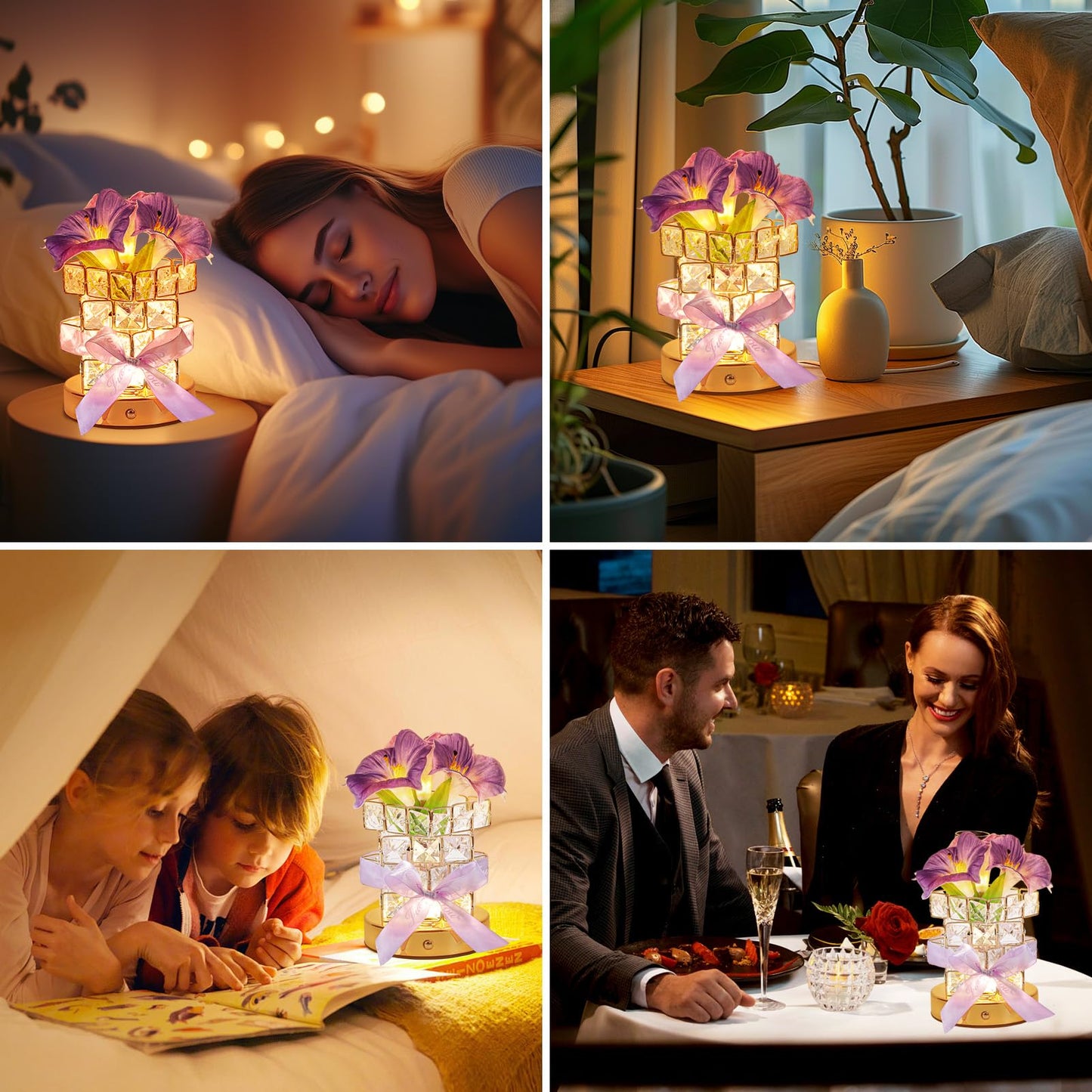 Purple Morning Glory Flower Table Lamp  Artificial Flowers Birthday Gifts For Women Mom Grandma Sister  Rechargeable Battery Powered Cordless Touch Crystal Night Light  Kitchen Bedroom Office Decor