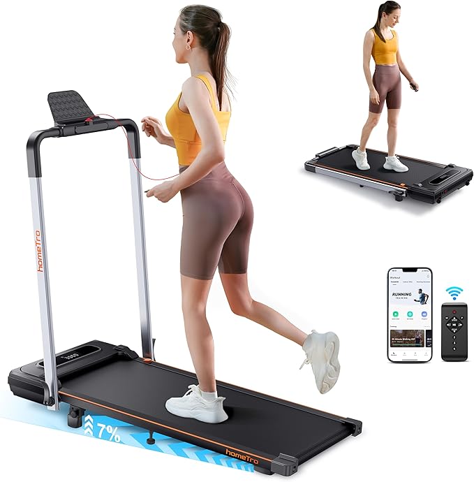 Foldable Treadmill with 7% Incline, 2.5HP Portable Under Desk Walking Pad with 0.6-7.5MPH, Handle, Remote and App Control,...