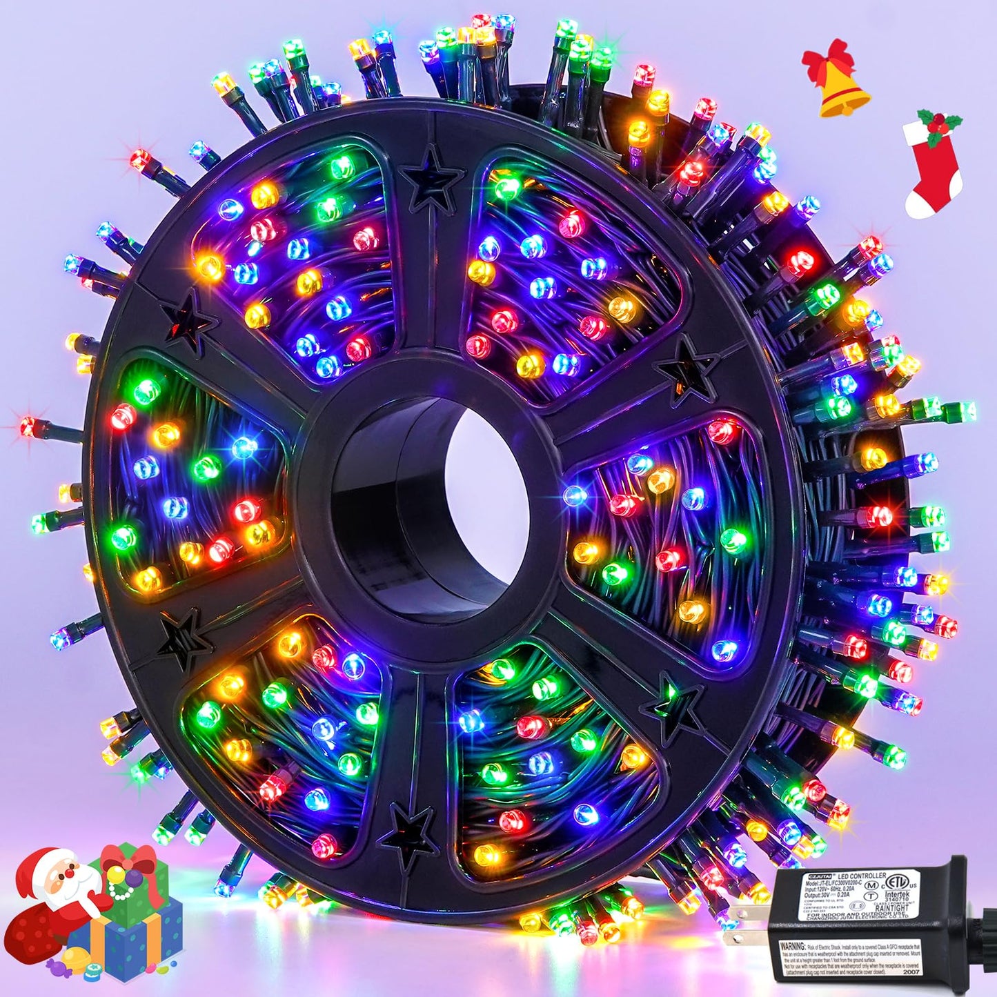 JMEXSUSS 500 LED Christmas String Lights, 173ft, Multicolor, 8 Modes, Plug-in, Waterproof, Green Wire