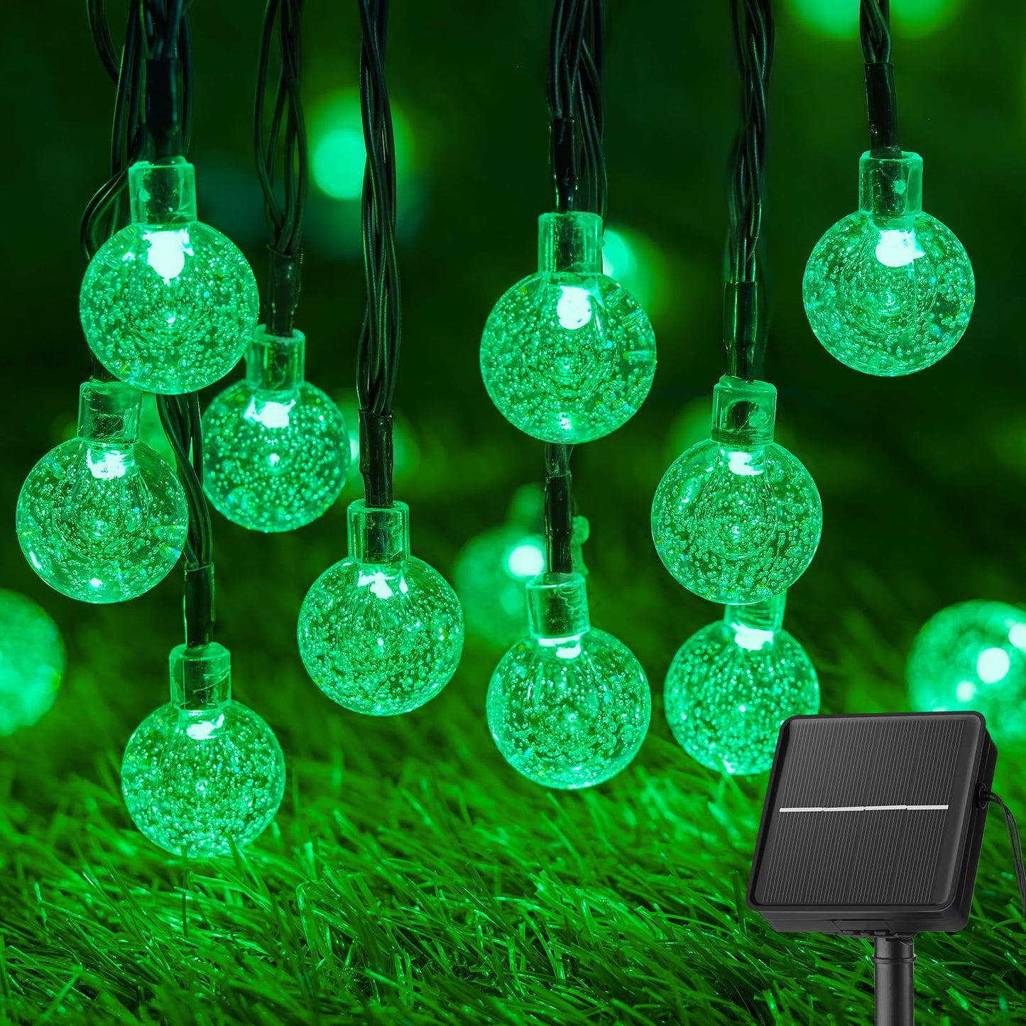 Brightown Solar String Lights, 60 LED, 35.6ft, Waterproof Crystal Globe, 8 Lighting Modes, Green, Model DY-SB-1-60