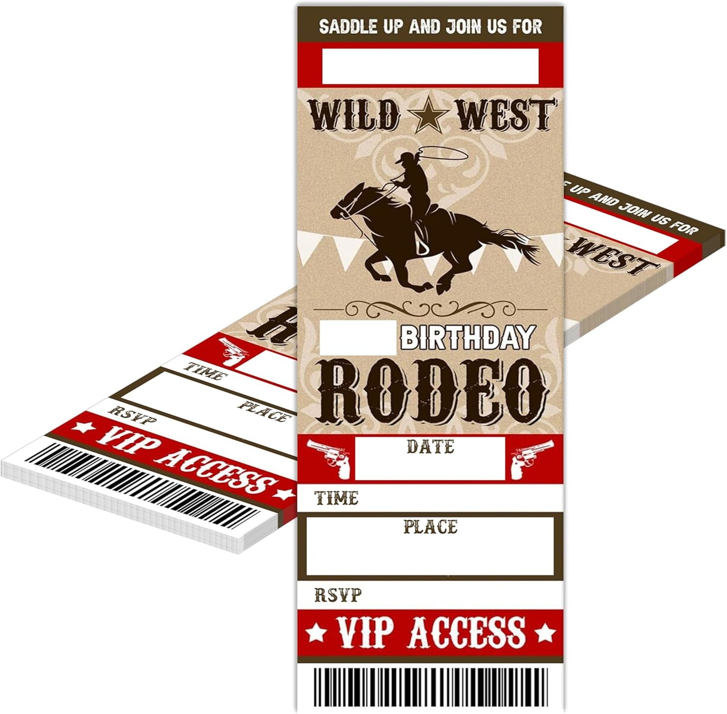 Retro Birthday Cards-Wild West Rodeo Ticket Invite Cards-Retro Cowboy Birthday Invitations with Envelopes for West Lovers-Celebration Party Favor & Supplies (20 Packs)-A19