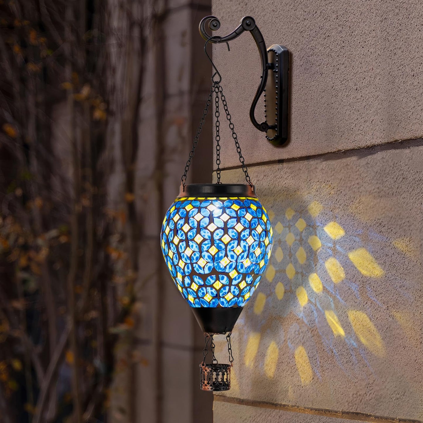 Dreamskip Mosaic Hot Air Balloon Solar Lantern With Flickering Flame  Blue Mosaic Hanging Solar Lantern Lights Outdoor Waterproof For Garden Patio Gifts For Women Mom Grandma