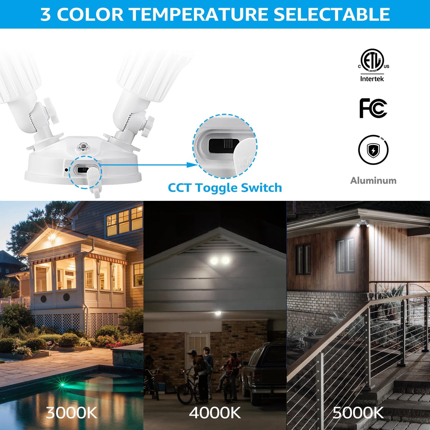 Leonlite Dual-Head Led Security Light, 3Cct Dusk To Dawn, 25W (200W Equivalent), Aluminum, White, Model 13200
