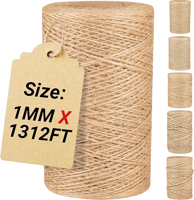 Natural Jute Twine String 1mm x 1312ft Bulk Jute Rope for Crafting, Gardening, Gift Wrapping - Brown Decorative Cord for C...