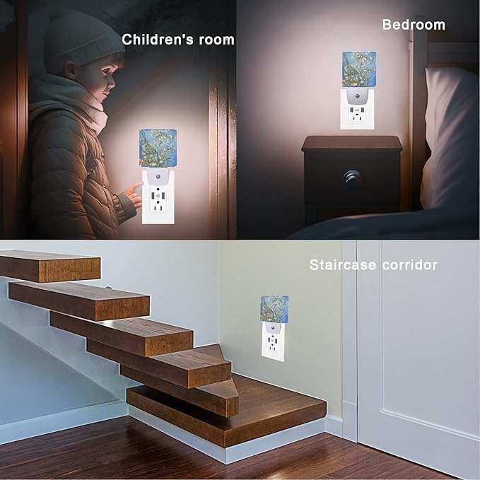 Blossoming Almond Tree Night Light,Night Lights Plug into Wall for Boys Girls, Led Lamp for Stairway/Hallway/Bedroom 0.5W Nightlight Sleep Friendly
