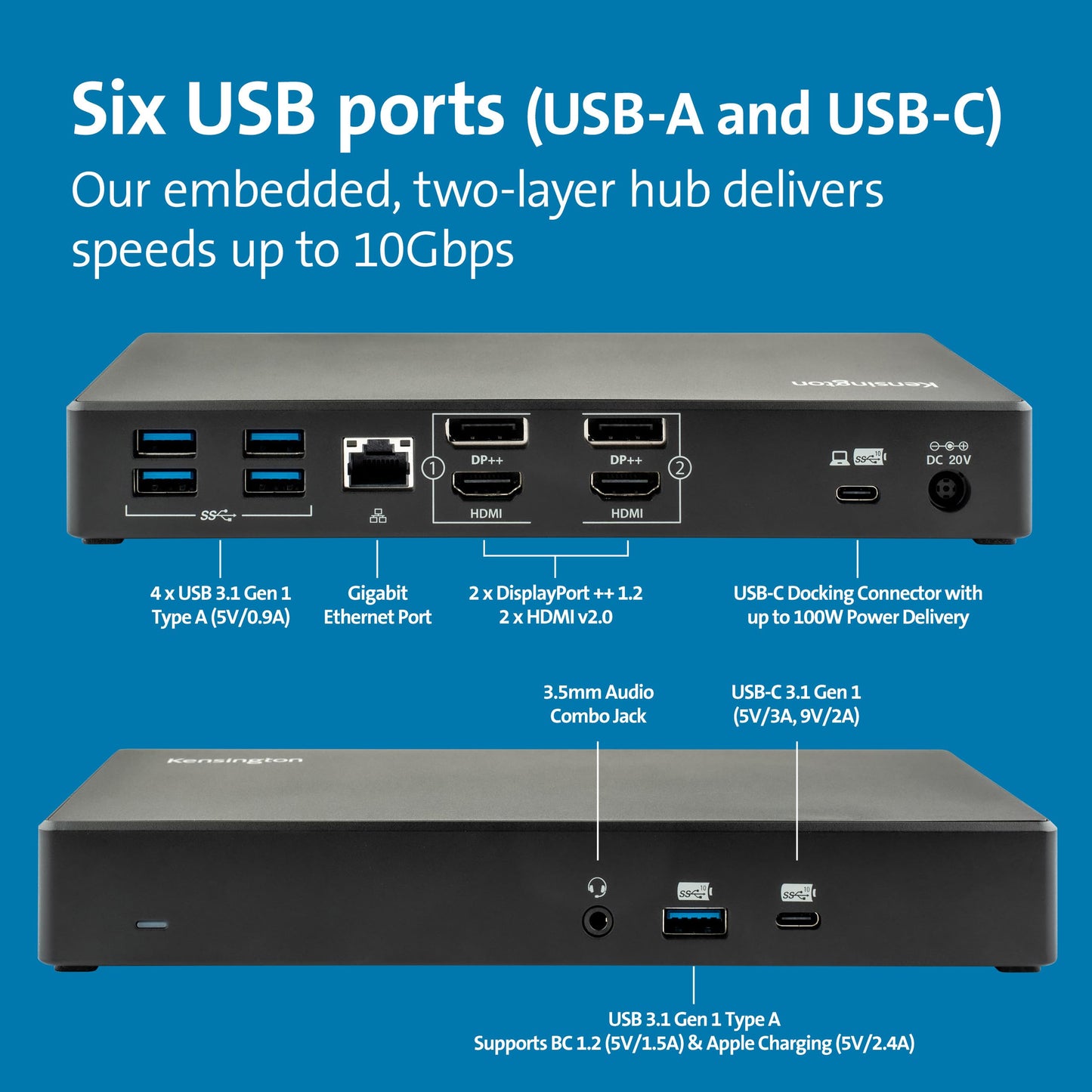 Kensington Sd4780P Displaylink Usb-C Docking Station For Windows, Macbooks Ane Surface - Dual 4K Video, 100W Pd (K33620Na)