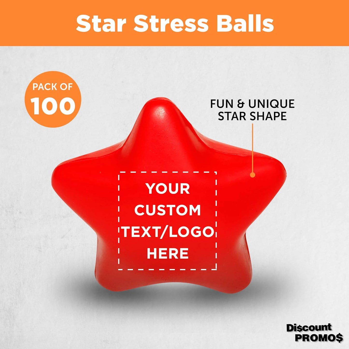 DISCOUNT PROMOS Custom Star Squeeze Balls Set of 100, Pesonalized Bulk Pack - Perfect for Promotional Giveaways - Red