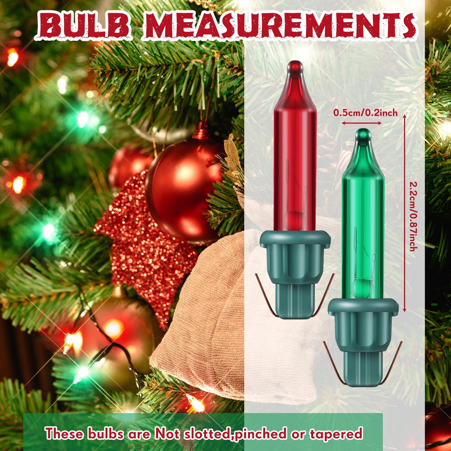 Mudder 50 Pcs Replacement Mini Light Bulbs Christmas Tree 2.5 V Incandescent Glass String Light Bulbs With Base Indoor Outdoor Xmas Decoration  0.17 Ampere  0.425 Watt (Red Green)