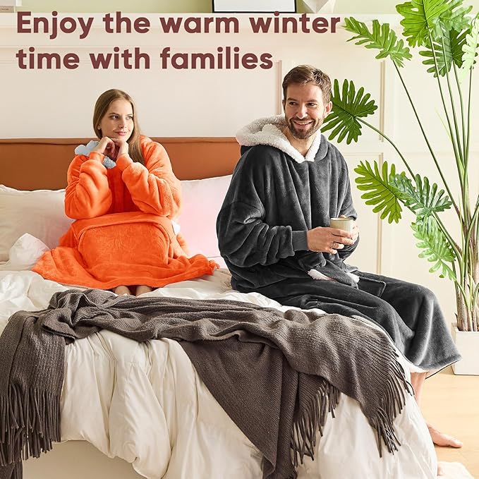 yescool Wearable Blanket Hoodie, Flannel Sherpa Fleece Blanket Sweatshirt for Adults Women Men,One Size Fits All