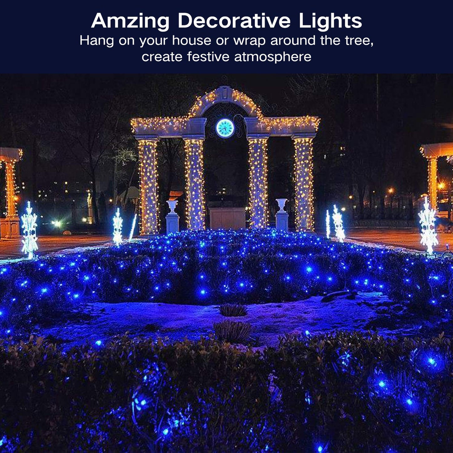 Odeetronic 21.63Ft 100 Count Blue Incandescent Christmas String Lights, Ul Certified, Indoor/Outdoor Decor