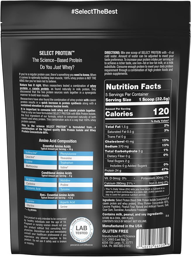 PEScience Select Low Carb Protein Powder, Peanut Butter Cookie, 5 Serving, Whey and Casein Blend, Keto Friendly, Gluten Free, Best Tasting, Clean Isolate for Women and Men
