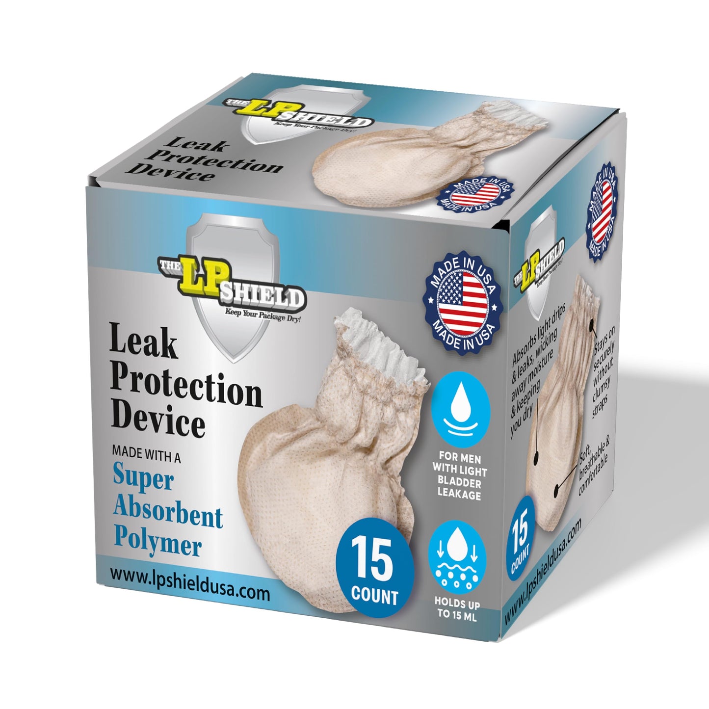 LP Shield™ for Men – 15 Count Disposable Male Incontinence Guards | Discreet Male Urinary Leakage Protection, Bladder Shields for Men, Bladder Control, Post-Void Dribble Pads