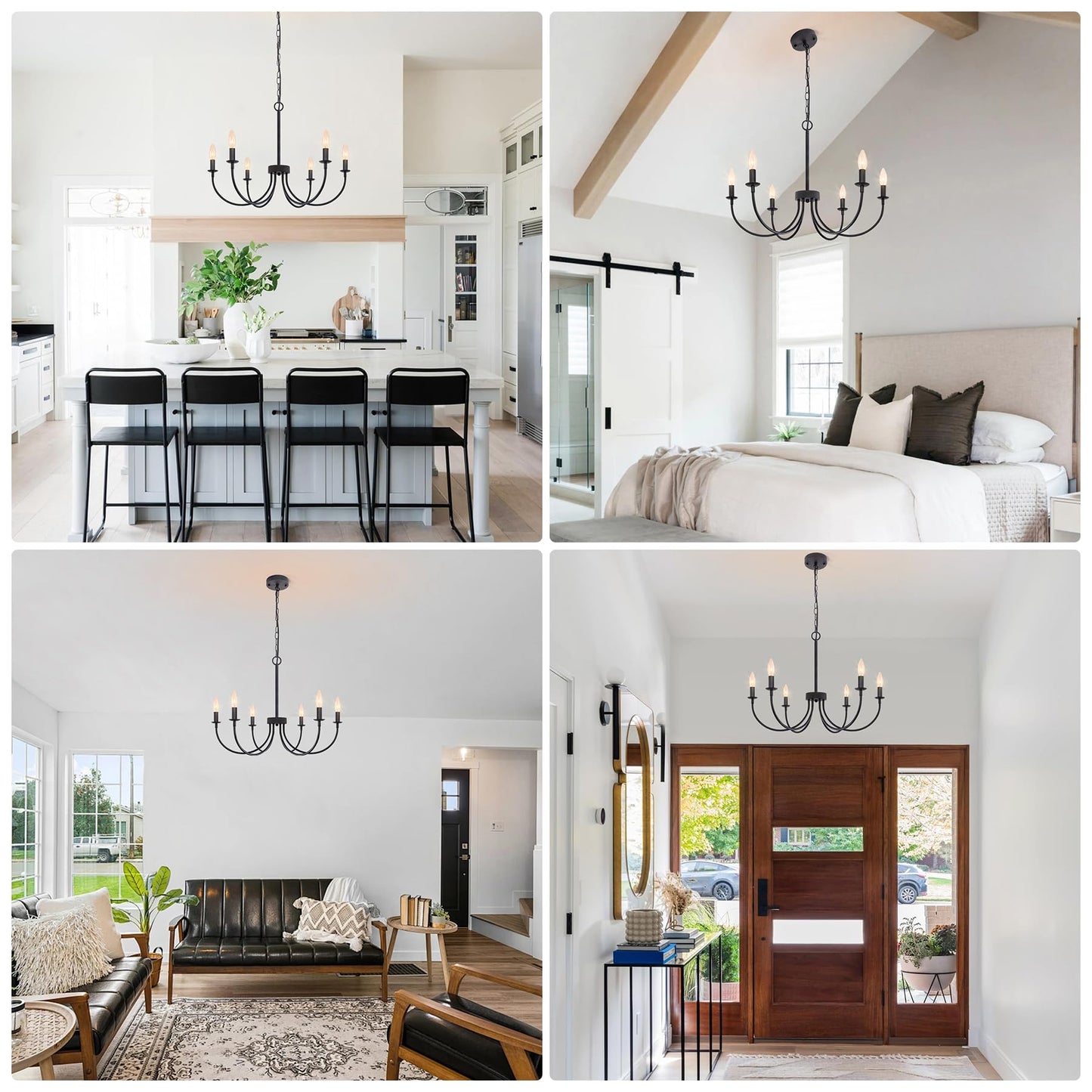 Rviezza Black Chandelier  6-Light Farmhouse Chandelier For Dining Room Lighting Fixtures Hanging  Rustic Candle Modern Chandeliers For Living Room Bedroom Foyer Kitchen(Frosted Black)