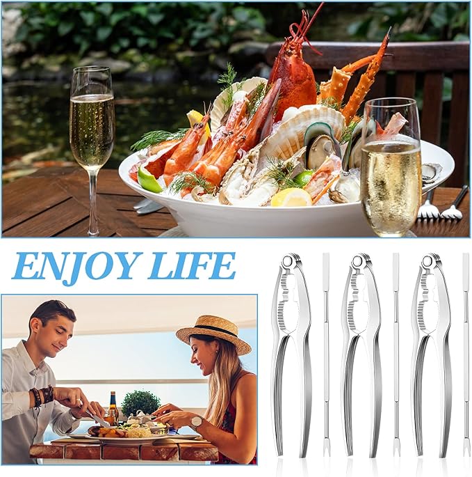 Zhehao Lobster Crackers and Picks Set Seafood Party Dinner Supplies Stainless Steel Crab Leg Tool with Seafood Fork and Bag Heavy Duty Nut Cracker Set Opener Shellfish for Kitchen Restaurant(41 Pcs)