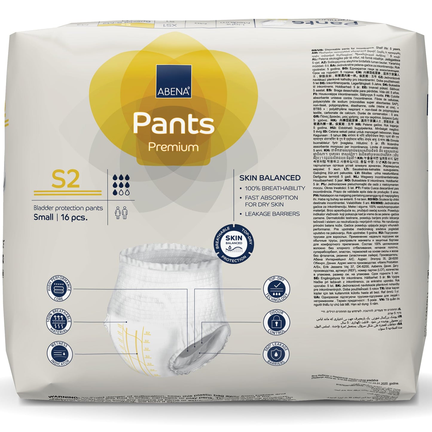 Abena Pants, Premium Protective Underwear, Level 2, (Small To Extra Large), Small, 16 Count