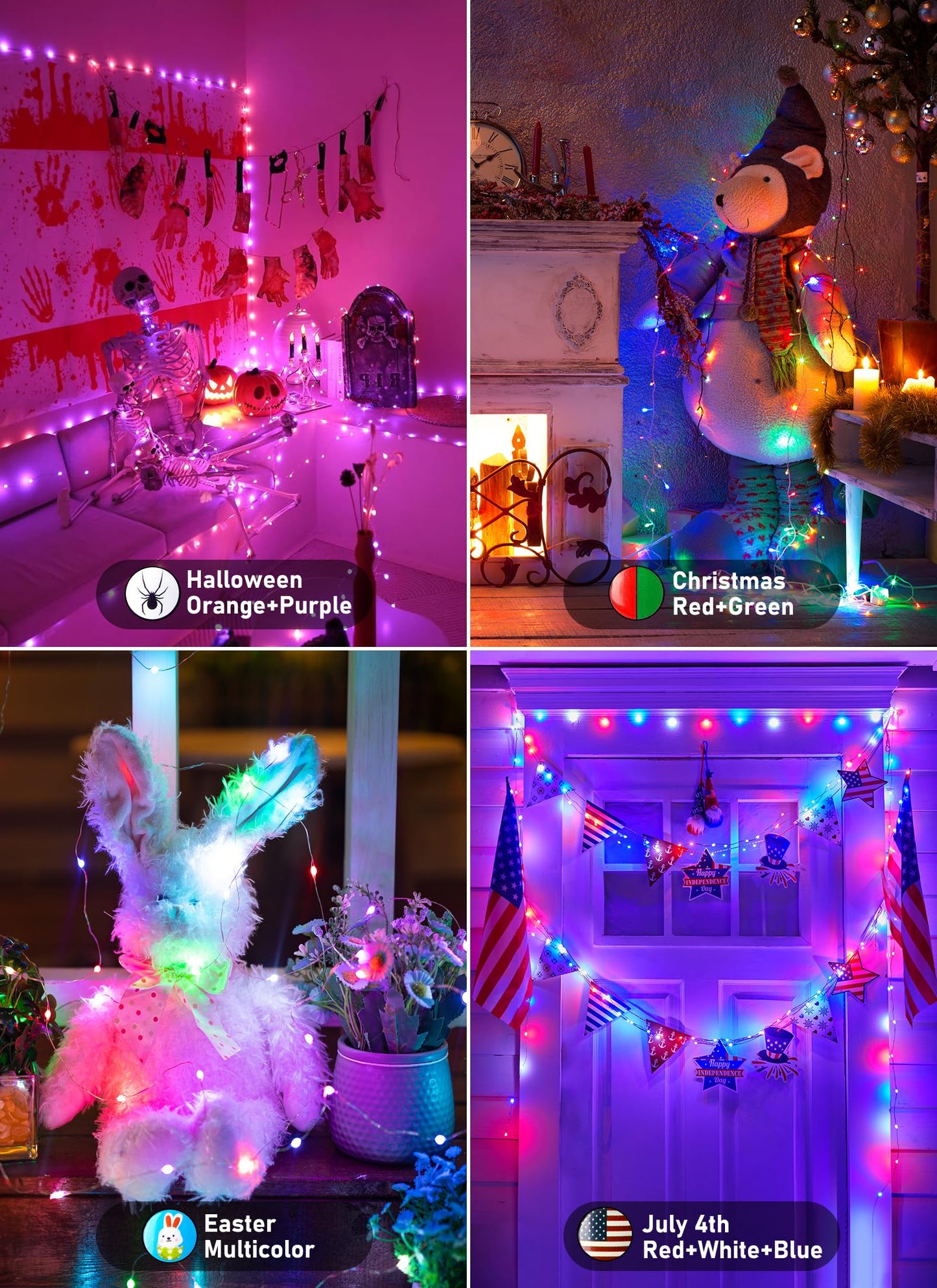 Minetom Fairy Lights - 66 FT 200 LED Color Changing String Lights with Remote, 16 Colors & 6 Holiday Colors, Copper Material