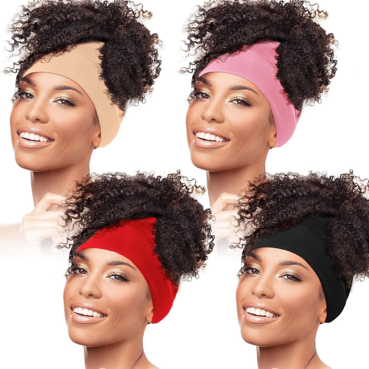 Haysandy 4 Pieces Satin Head Wrap Satin Lined Hair Cover Sleep Cap Slouchy Skull Night Sleeping Beanie for Frizzy Curly Hair (Bl