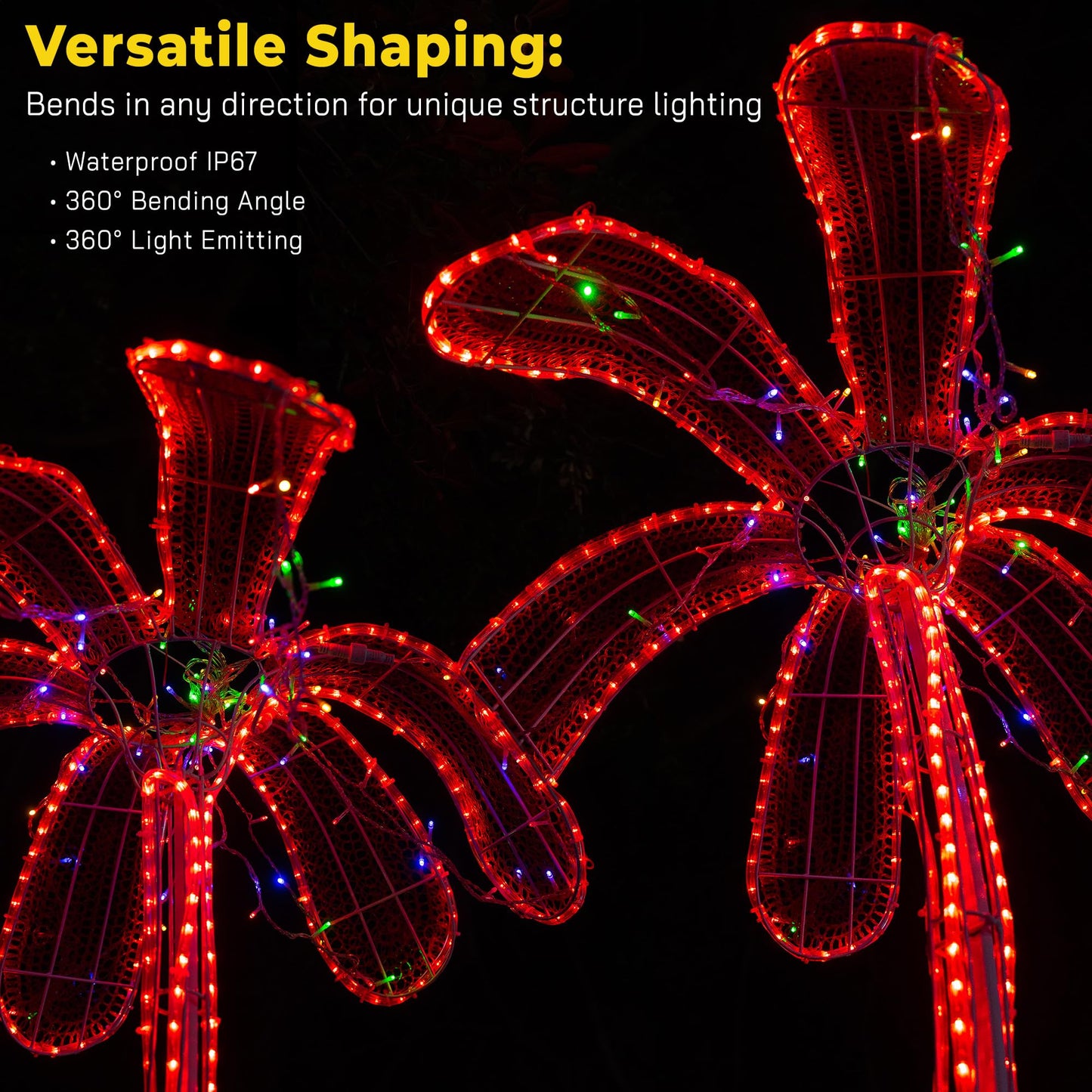 WYZworks LED Rope Lights, 150ft Connectable Waterproof Decorative Lighting, Red, ETL Certified, for Outdoor Use, Model AM-LEDROPE-RED-150-2