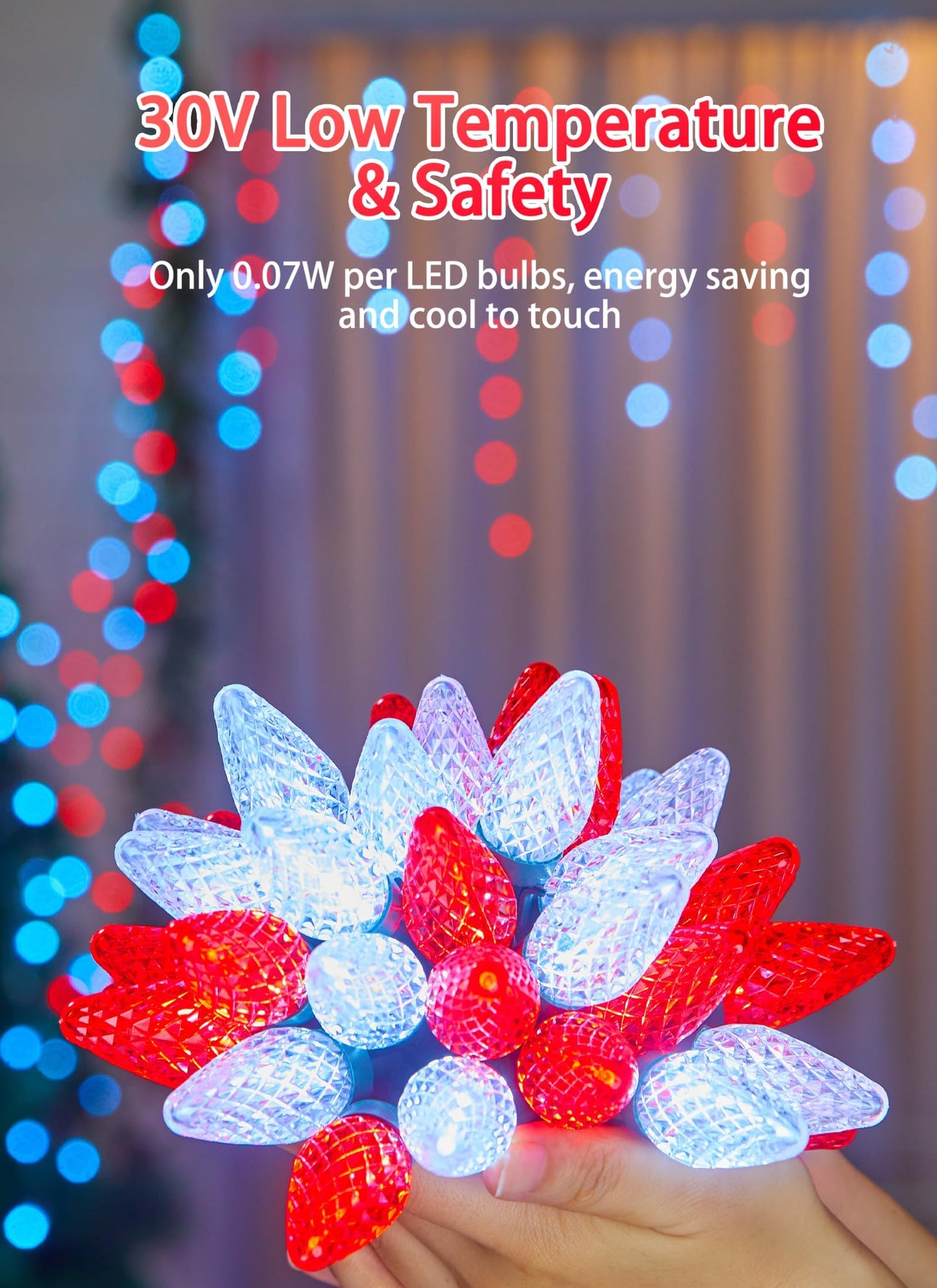 C9 Christmas Lights Outdoor Waterproof  114 Feet 150 Led C9 String Light With Timer & 8 Light Mode  Connectable Christmas Tree Lights For House Outside Roofline Indoor Decoration  Red & Pure White
