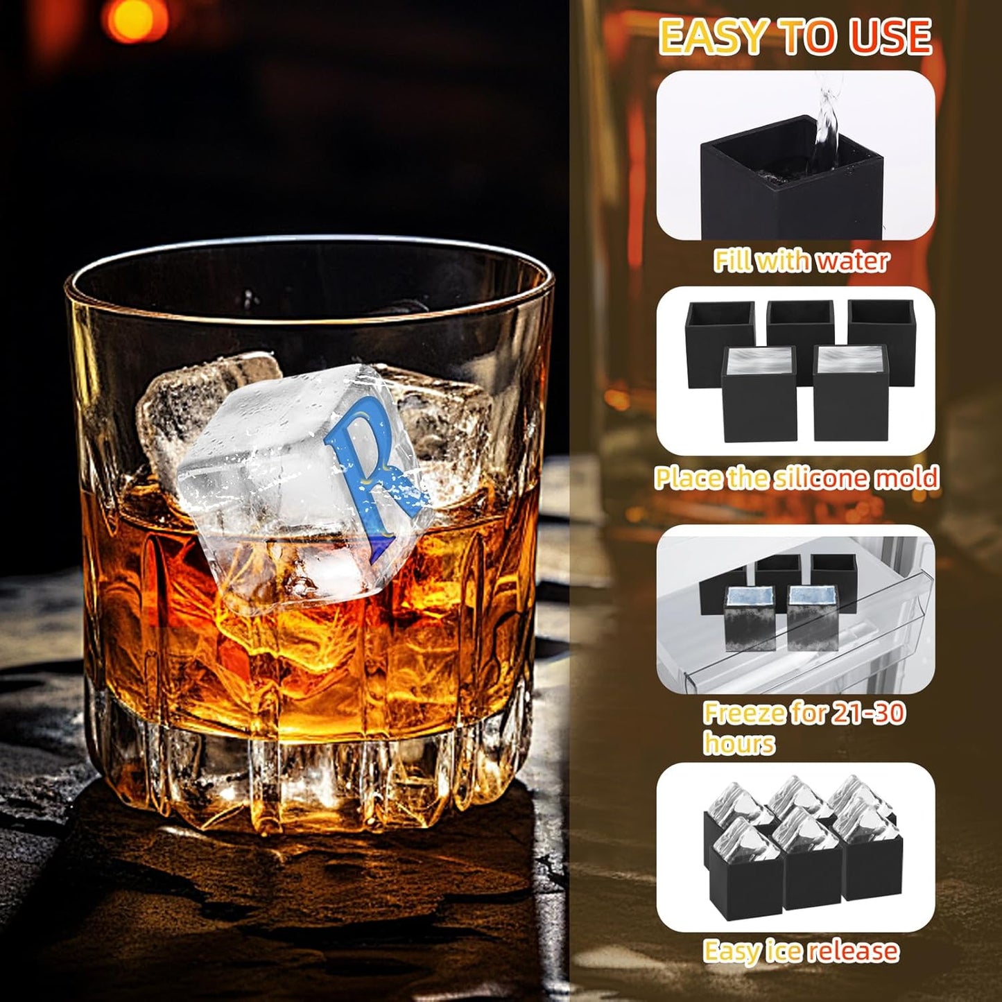 6 Pcs 2" Letter Silicone Personalized Ice Cube Mold,Personalized Ice Mold with 2mm Depth,Create Unique Whiskey Ice Cubes in Style with our Customizable Ice Mold (Letter H)