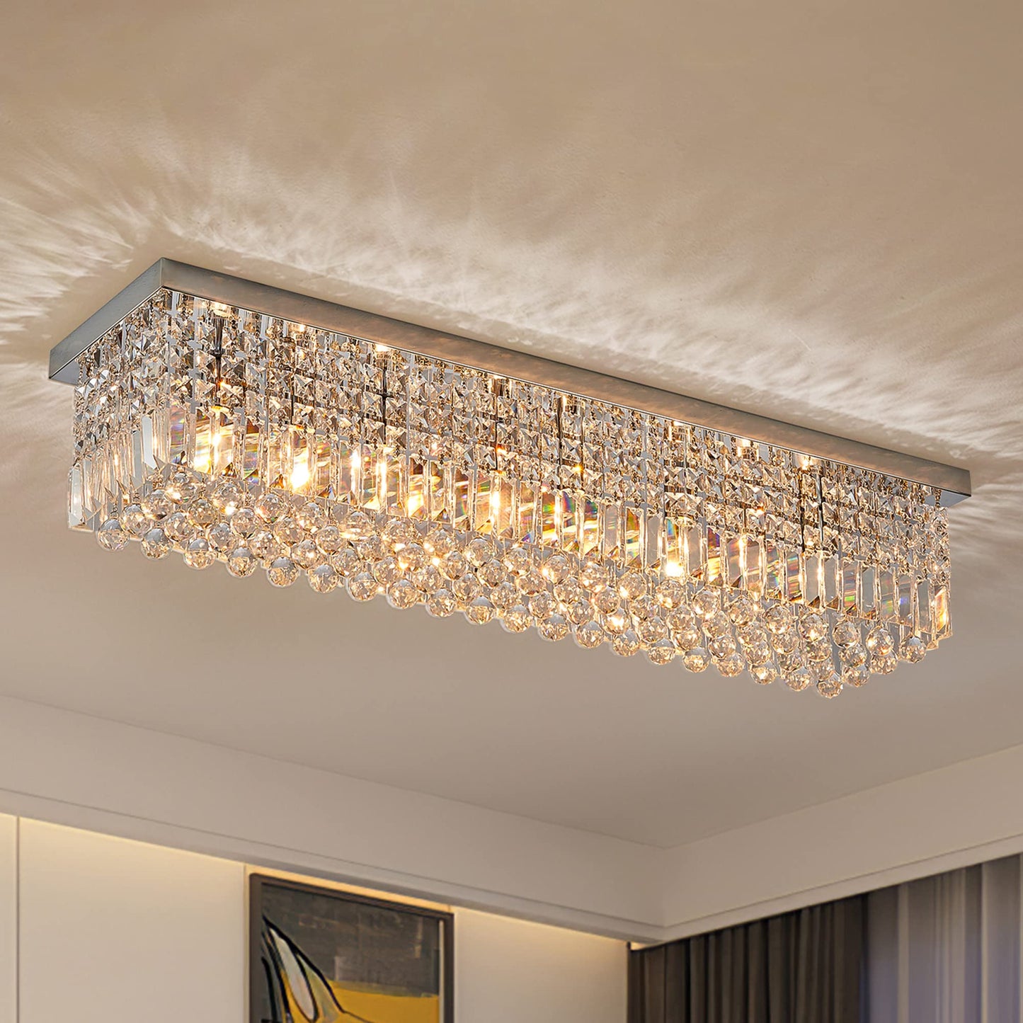 7Pm Crystal Chandelier For Dining Room, Chrome Stainless Steel, 40X10X10, Model Cl010895