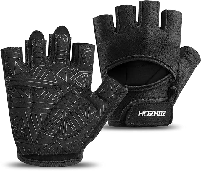 HOZMOZ Ventilated Weight Lifting Gloves, Thick Padded Workout Gym Gloves with Full Palm Protection & Grip & Shock Absorpti...