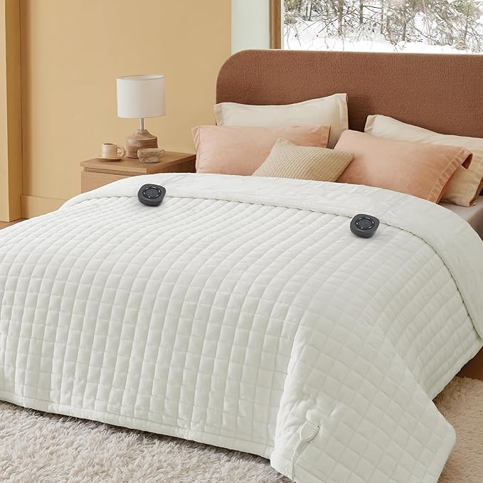 Bedsure Electric Blanket King Size - Dual Control Heated Weighted Blanket King with 10 Heat Settings, Fast Heating with 10 Time Settings (100x90 inches, Ivory)