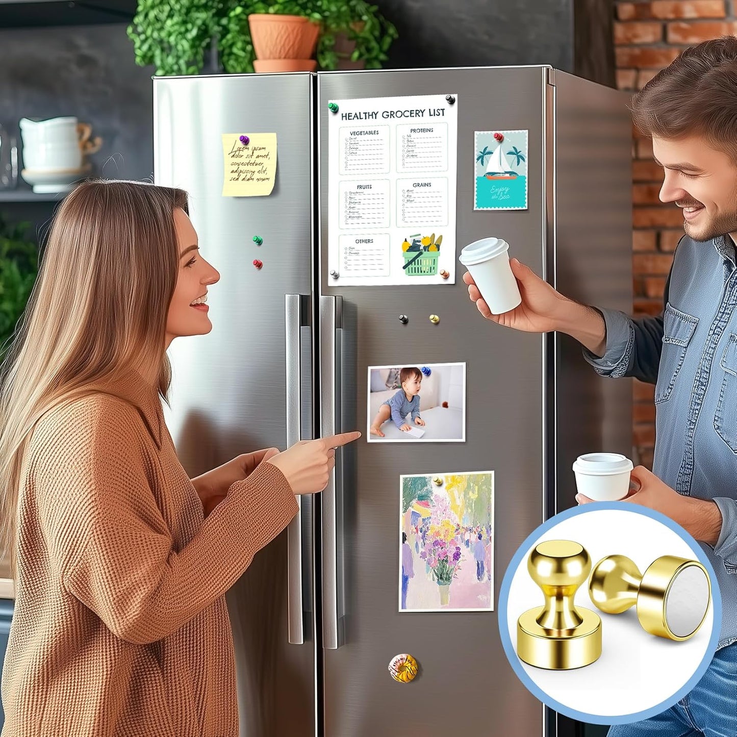 FINDMAG 30 Pack Refrigerator Magnet, Strong Magnets for Fridge, Small Magnet Neodynium Magnets for Kitchen, Craft, School, DIY (Gold)