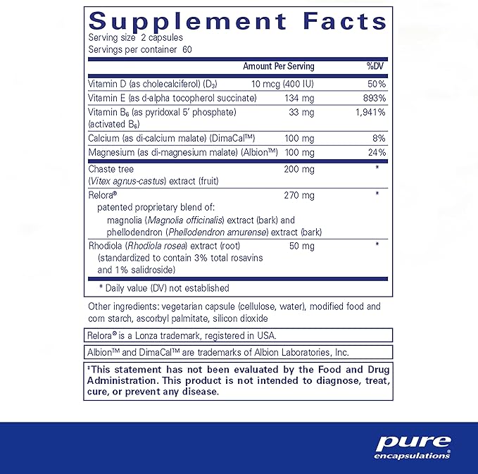 Pure Encapsulations PMS Essentials | Hypoallergenic Supplement Supports Menstrual Comfort, Fatigue, and Helps Lessen Cravings* | 120 Capsules