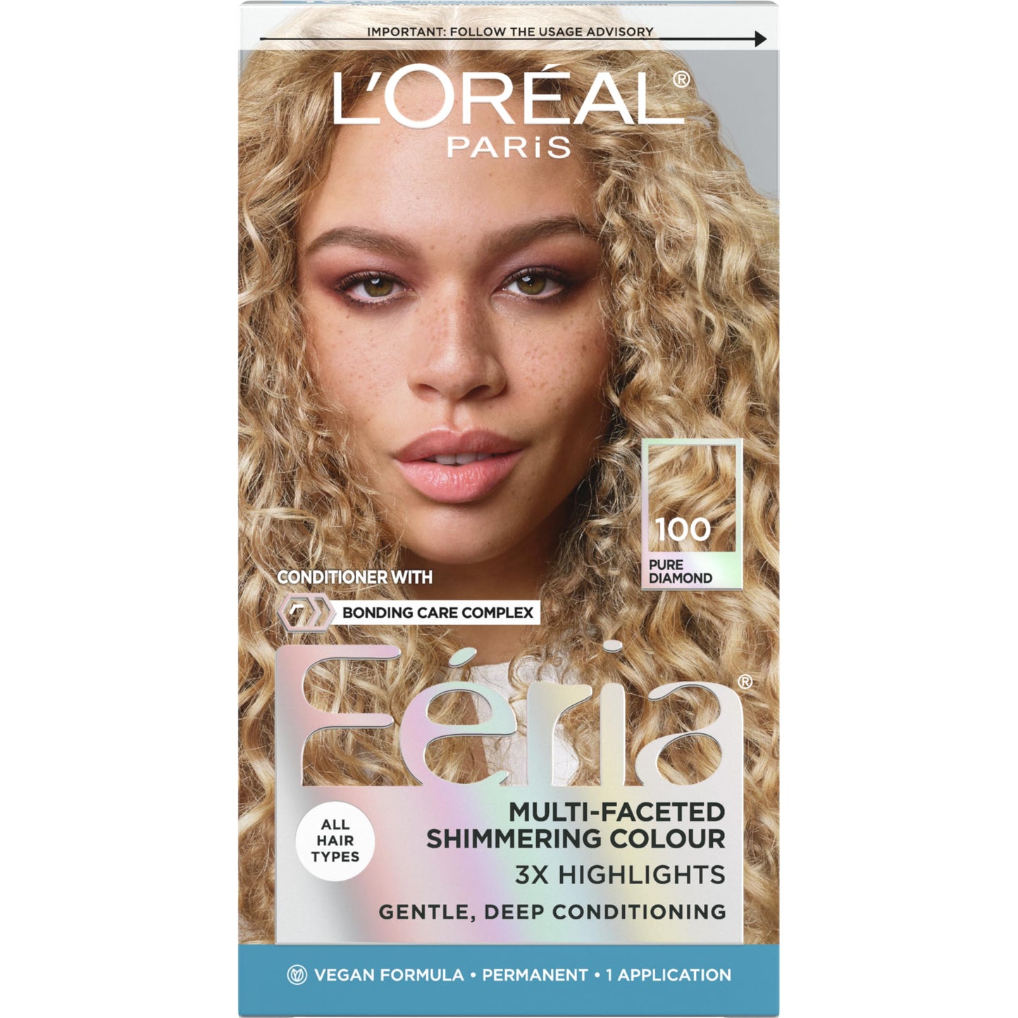 L'Oreal Paris Feria Multi-Faceted Shimmering Permanent Hair Color, 100 Pure Diamond (Very Light Natural Blonde), Pack of 1, Hair