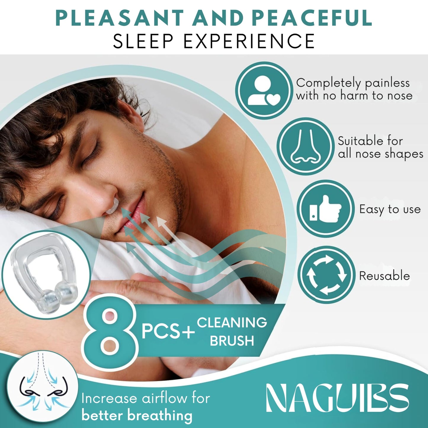 Premium 8 Pack Anti Snoring Devices Snore Stopper Magnet Silicone Nose Clips Efective Snoring Solution Support Breathing Enhance Sleep Experience for Comfortable & Quieter Sleep aid