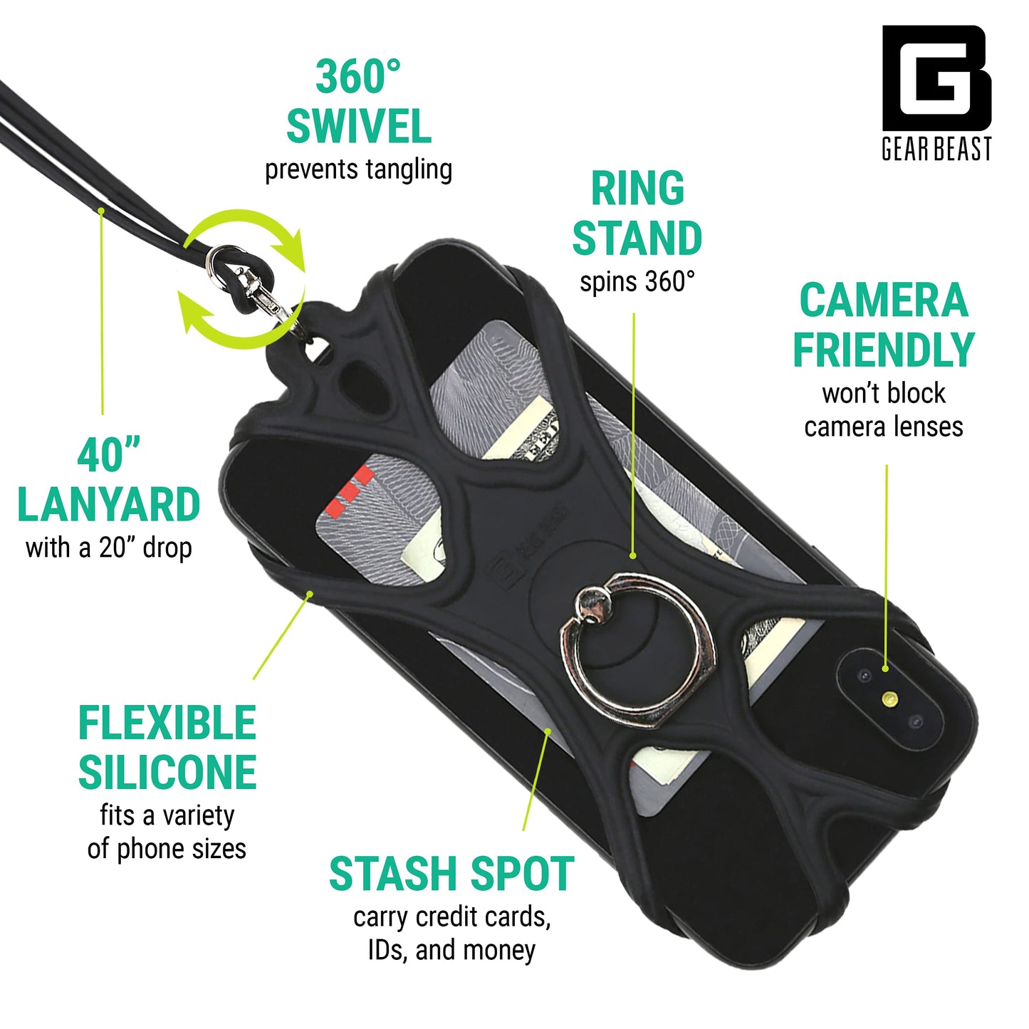 Universal Phone Lanyard Holder And Ring Grip, Silicone Cell Phone Lanyard Neck Strap And Phone Ring Holder Stand Compatible With