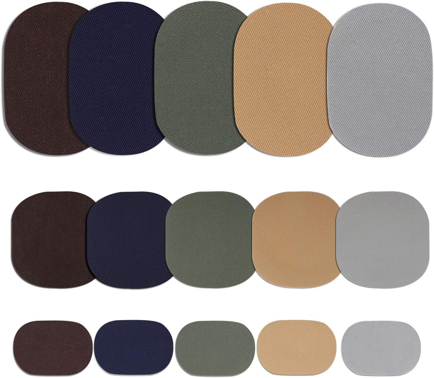 30 Pieces Twill Fabric Patches Fabric Repair Patches Iron on Twill Patch Clothing Repair Patch Kit for Jacket Clothes, 5 Colors and 3 Sizes, 4.9 x 6.9 Inches, 3.7 x 4.1 Inches, 2 x 3 Inches