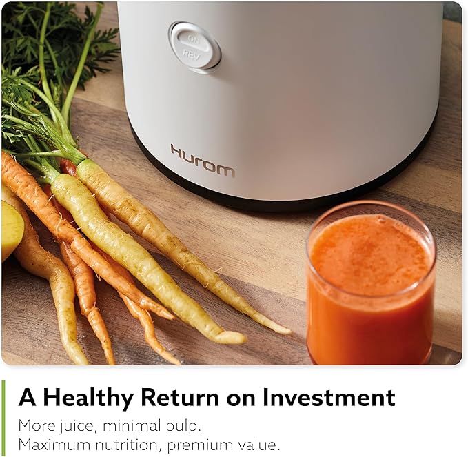 Hurom H320N Cold Press Juicer Machine, Easy to Clean Masticating Slow Juicer, Coarse Strainers, Self-Feeding, Hands Free, Family Size, Quiet Motor, Easy Assembly (White)