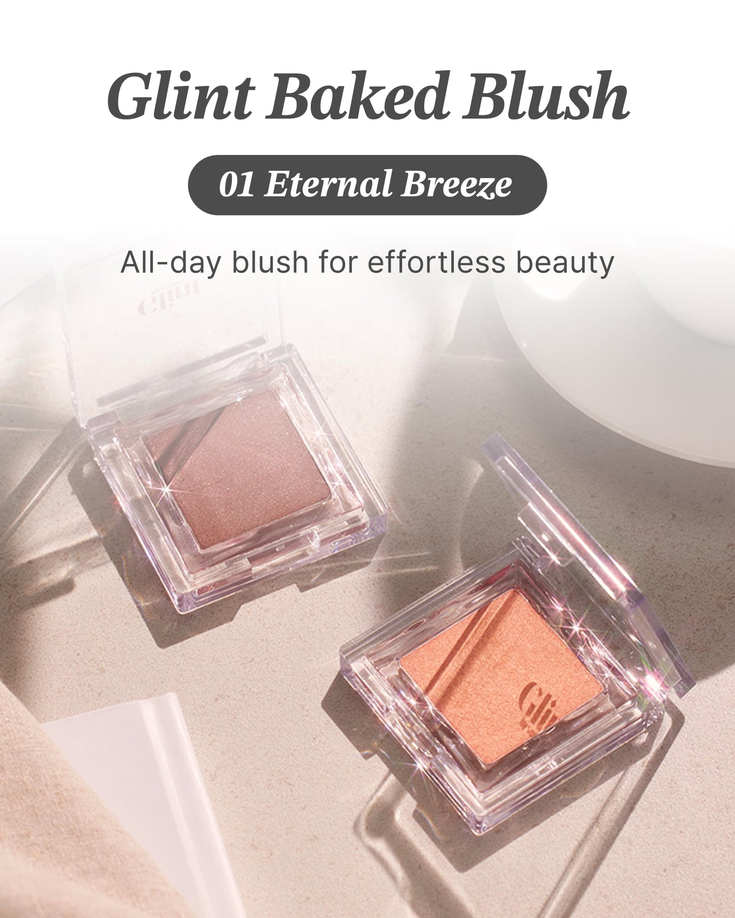 Glint Baked Blush (Eternal Breeze, 0.08oz) - Long-Lasting, All-Day Face Blush Powder for a Natural Look. Korean Skin Care, Korea
